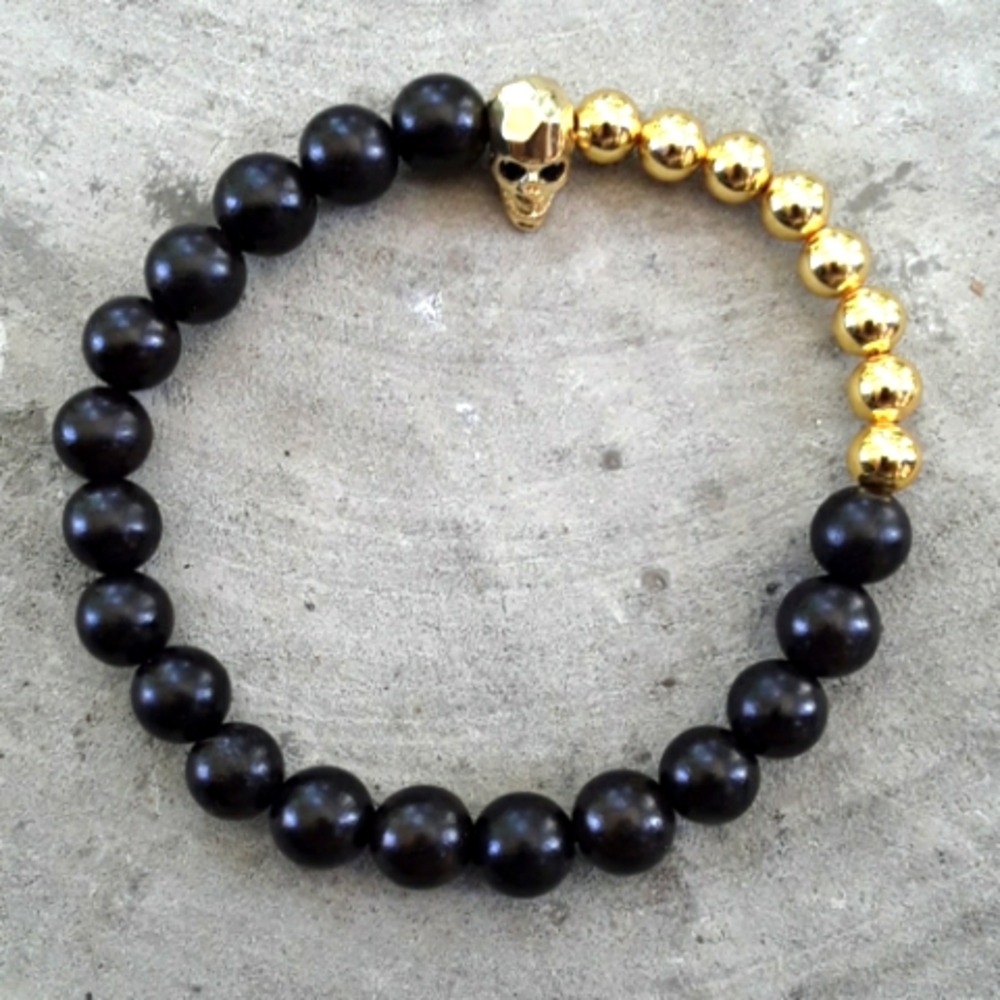 Men's Electroplated Gold Skull Bracelet